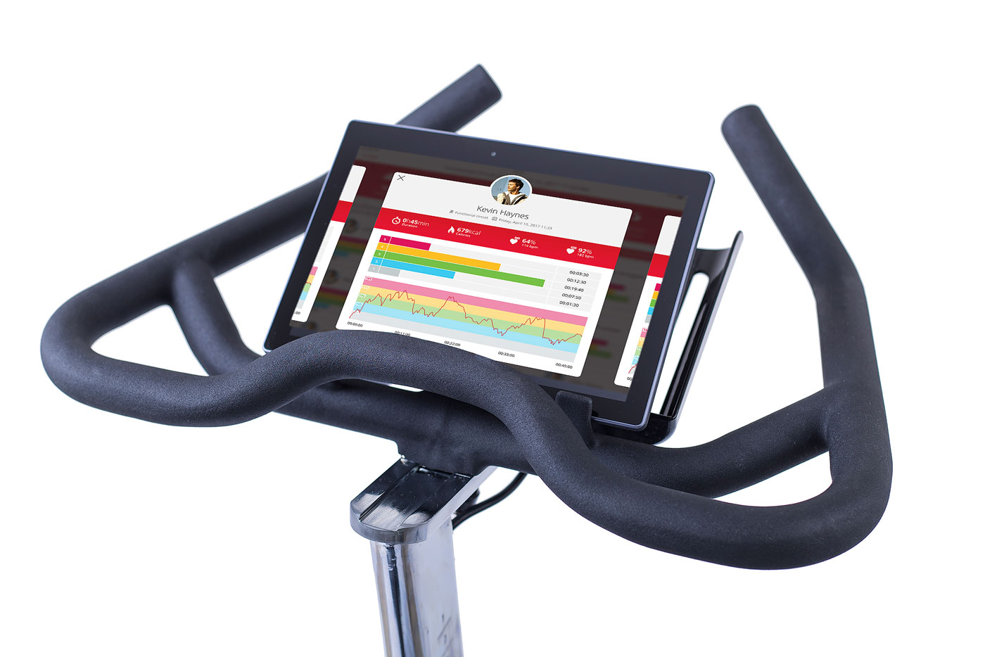 Držák na tablet na řídítkách cyklotrenažéru